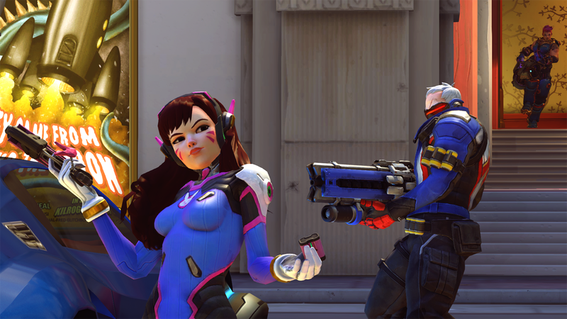 The Overwatch heroes Dva and Soldier 76